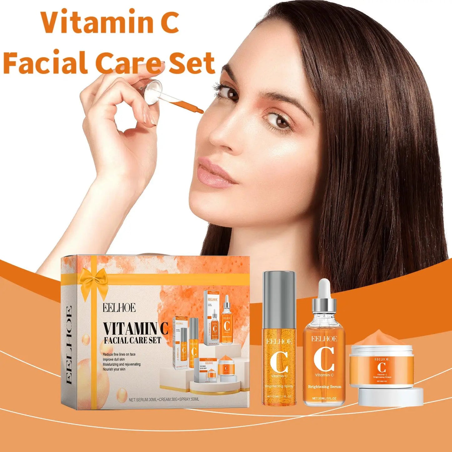 Eelhoe 1set Vitamin C Facial Skin Care Set Moisturizing Brightening Reduce Dark Spot Skin Renew Hydrate Repair Dry Skin Care Kit