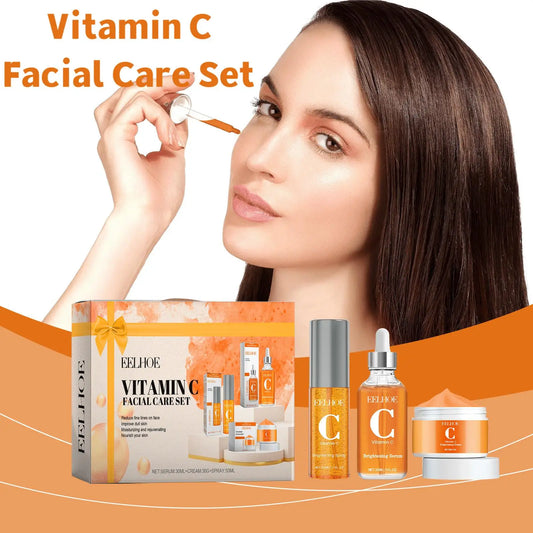 Eelhoe 1set Vitamin C Facial Skin Care Set Moisturizing Brightening Reduce Dark Spot Skin Renew Hydrate Repair Dry Skin Care Kit