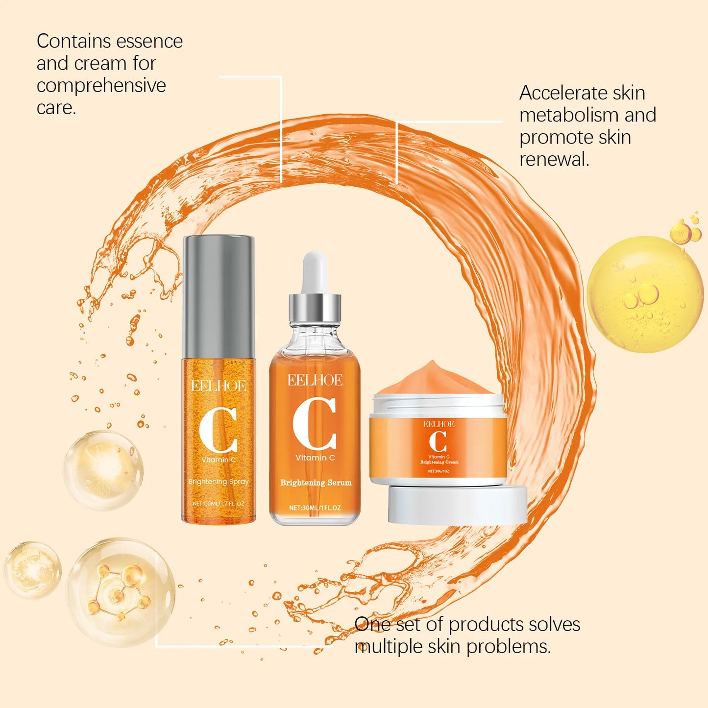 Eelhoe 1set Vitamin C Facial Skin Care Set Moisturizing Brightening Reduce Dark Spot Skin Renew Hydrate Repair Dry Skin Care Kit