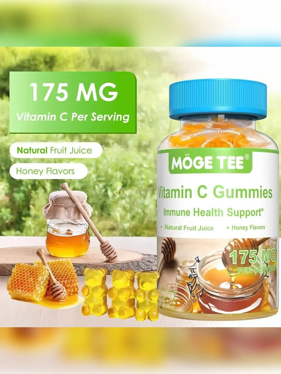 MOGE TEE Vitamin C Gummies Immune Support Natural Fruit Juice Honey Flavor 45 Count.
