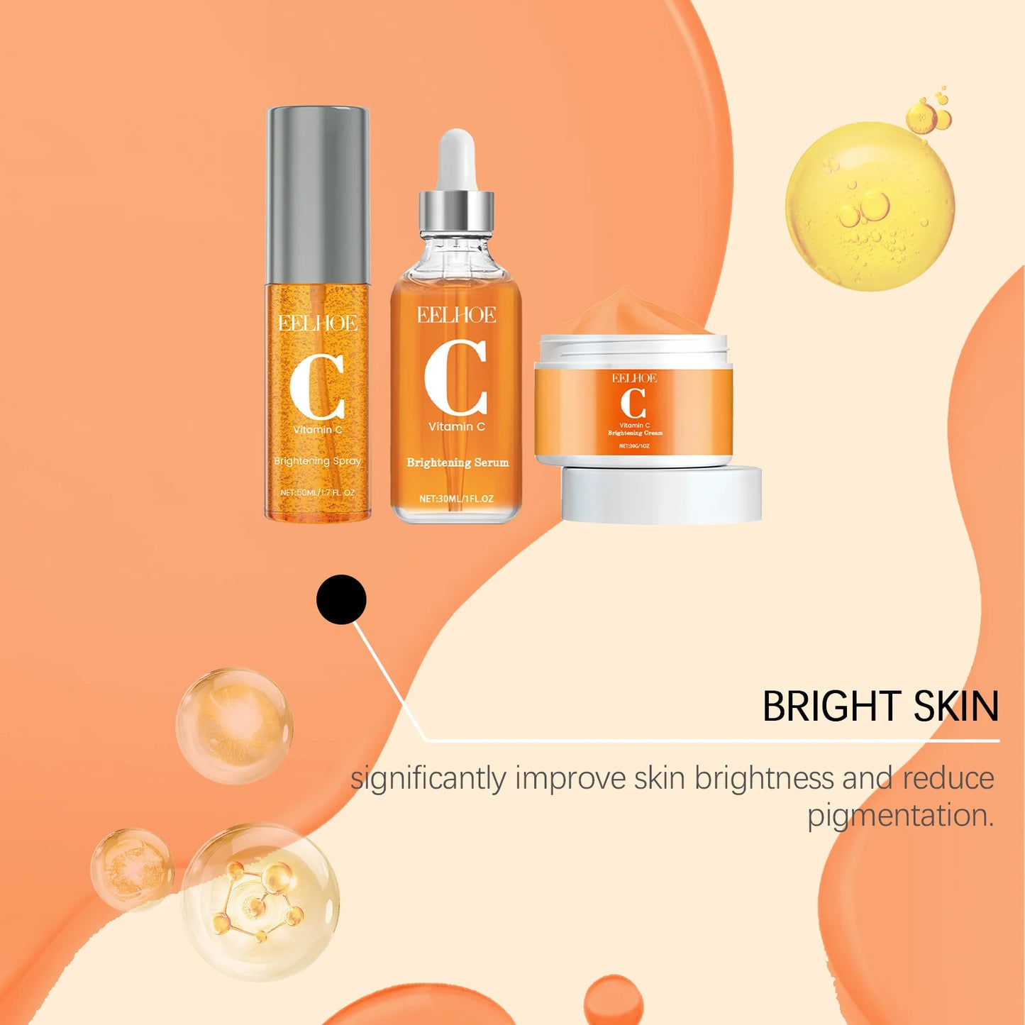 Eelhoe 1set Vitamin C Facial Skin Care Set Moisturizing Brightening Reduce Dark Spot Skin Renew Hydrate Repair Dry Skin Care Kit
