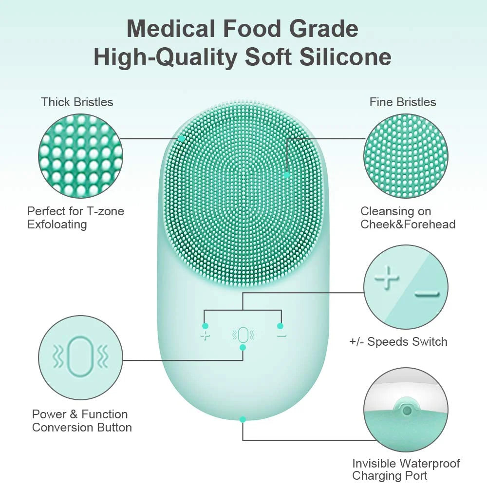 Silicone Face Scrubber Brush Skin Care Ultrasonic Cleaner Waterproof Face Cleansing Brush Remove Blackhead Beauty Massager