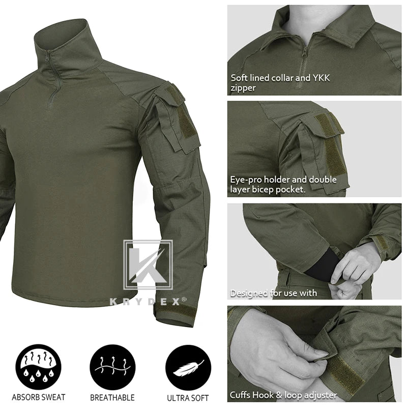 KRYDEX Tactical Combat G3 Uniform Set Outdoor Hunting Gen3 Camouflage Shirt & Pants Kit Ranger Green Black Men Clothing
