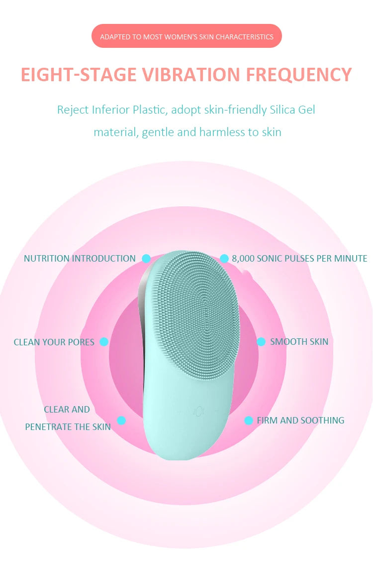 Silicone Face Scrubber Brush Skin Care Ultrasonic Cleaner Waterproof Face Cleansing Brush Remove Blackhead Beauty Massager