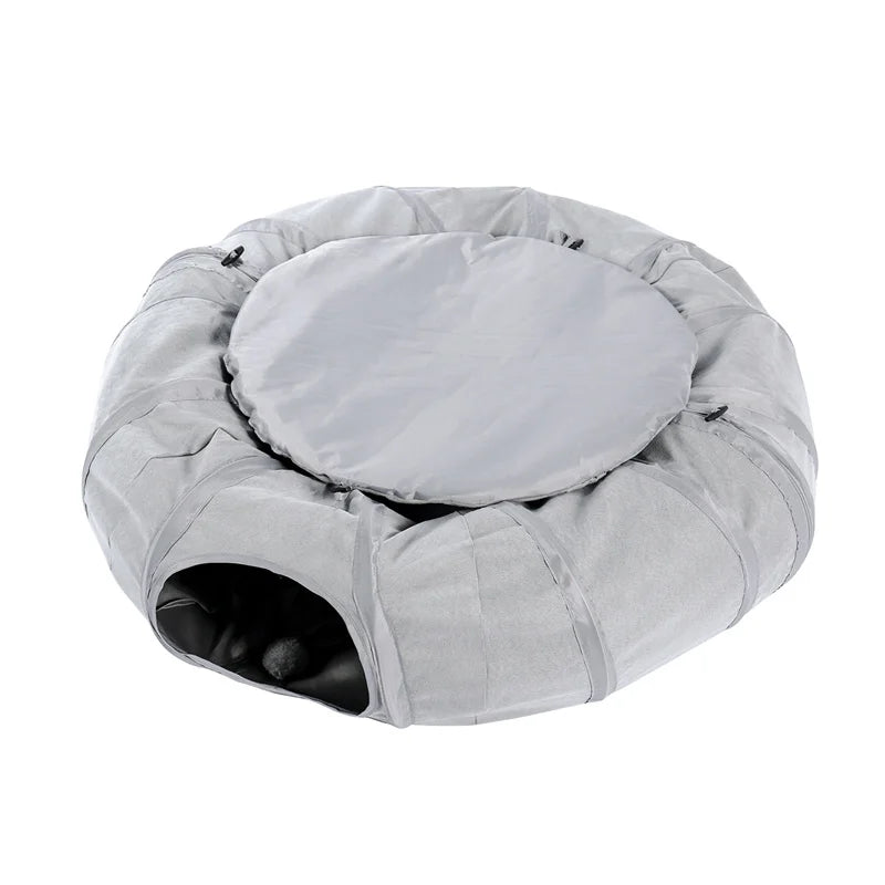 Cat Tunnel Toy Cat Pop Up Bed Collapsible Rabbit Round Tunnel with Mat Cushion 3 Tube Interactive Peek Plush Ball Toy for Indoor