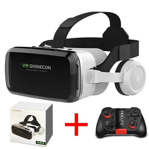 New VR SHINECON 2021 Wireless Bluetooth Stereo Headset Version Virtual Reality Glasses 3D Goggle Cardboard Helmet for Smartphone
