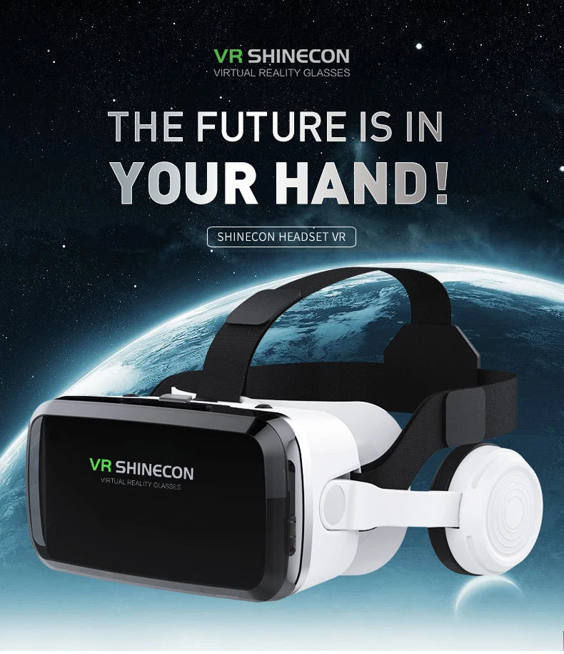 New VR SHINECON 2021 Wireless Bluetooth Stereo Headset Version Virtual Reality Glasses 3D Goggle Cardboard Helmet for Smartphone