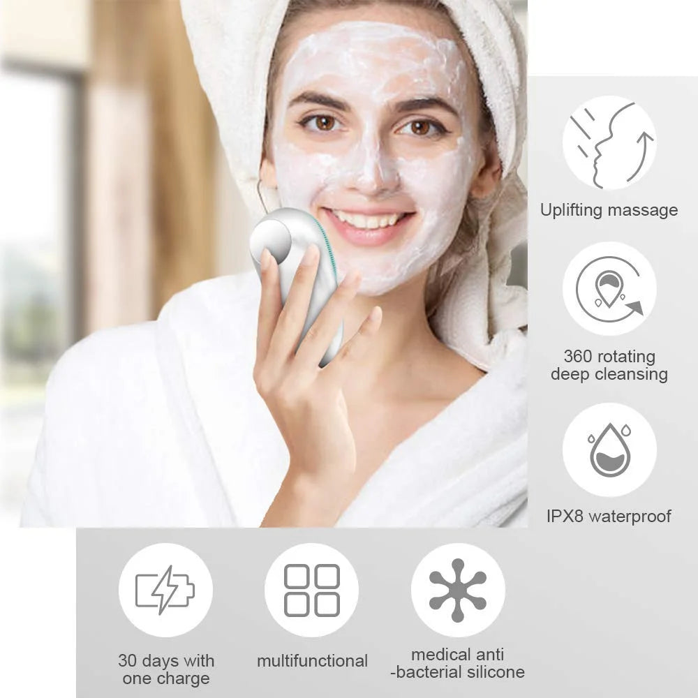 Silicone Face Scrubber Brush Skin Care Ultrasonic Cleaner Waterproof Face Cleansing Brush Remove Blackhead Beauty Massager
