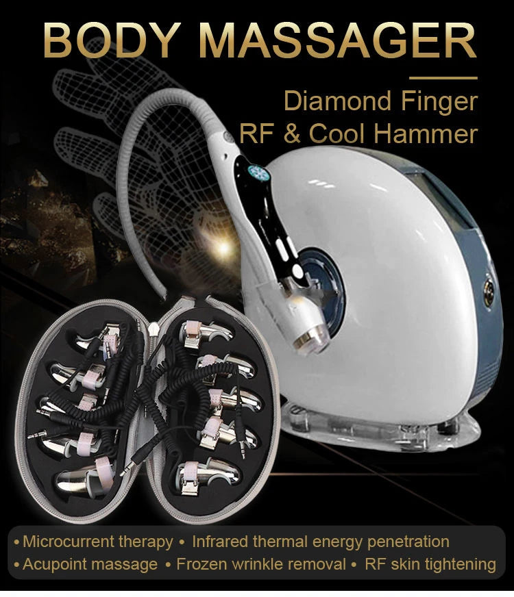 The Newest Golden finger body massager for facial stretching, RF EMS micro-current therapy, meridian dredging