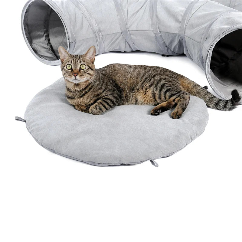 Cat Tunnel Toy Cat Pop Up Bed Collapsible Rabbit Round Tunnel with Mat Cushion 3 Tube Interactive Peek Plush Ball Toy for Indoor