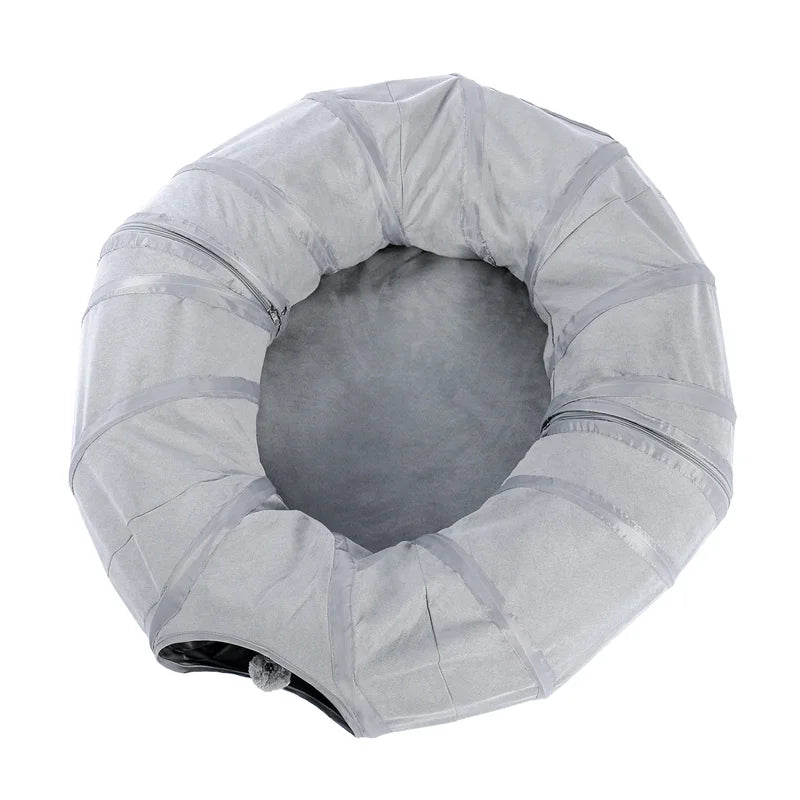 Cat Tunnel Toy Cat Pop Up Bed Collapsible Rabbit Round Tunnel with Mat Cushion 3 Tube Interactive Peek Plush Ball Toy for Indoor
