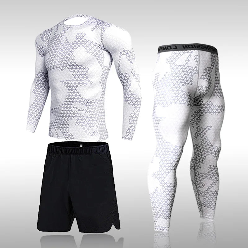 Quick Dry Camouflage Men's Running Sets Compression Sports Suits Skinny Tights Clothes Gym Rashguard Fitness Sportswear Men