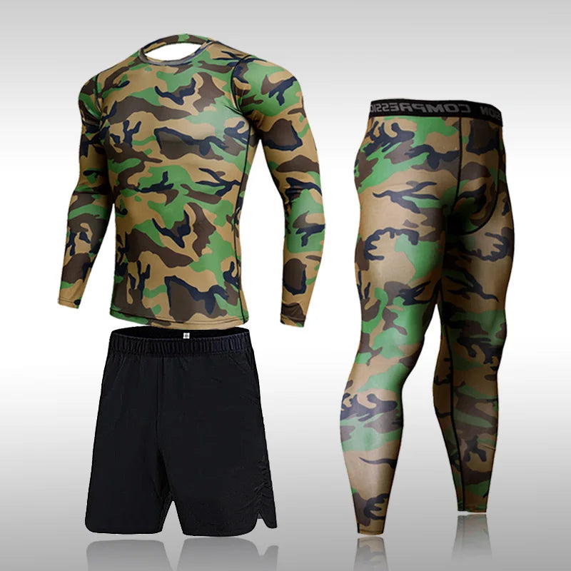 Quick Dry Camouflage Men's Running Sets Compression Sports Suits Skinny Tights Clothes Gym Rashguard Fitness Sportswear Men