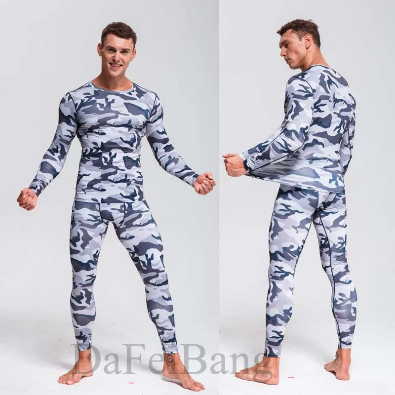 Quick Dry Camouflage Men's Running Sets Compression Sports Suits Skinny Tights Clothes Gym Rashguard Fitness Sportswear Men