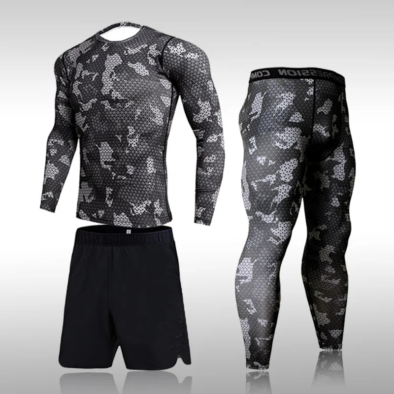Quick Dry Camouflage Men's Running Sets Compression Sports Suits Skinny Tights Clothes Gym Rashguard Fitness Sportswear Men