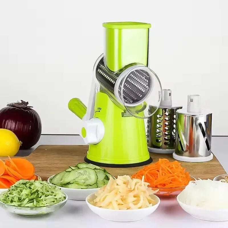Manual Rotary Vegetable Slicer Cutter Kitchen Vegetable Cheese Grater Chopper with 3 Sharp Stainless Steel Drums