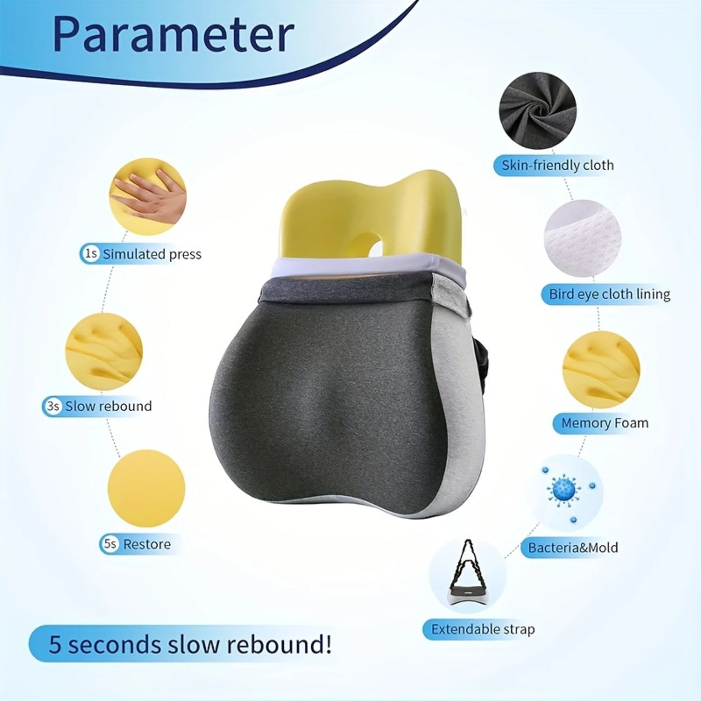 Ergonomic Memory Foam Lumbar Support Pillow - Adjustable, Washable Cover for Office, Car & Travel Comfort