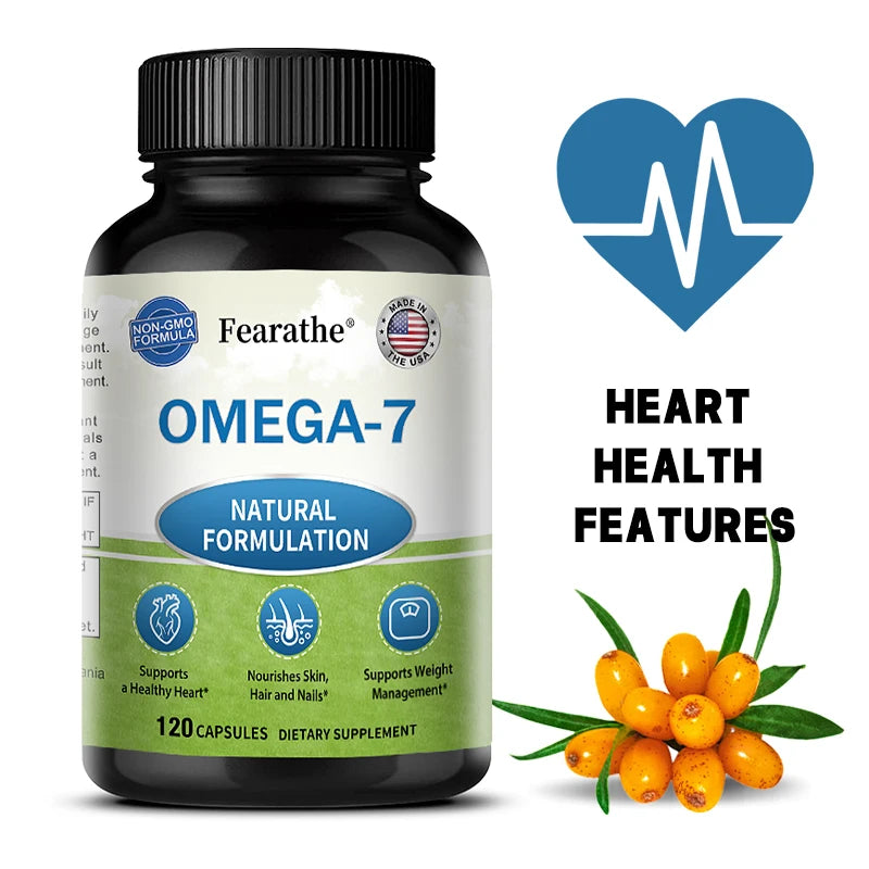 Natural Omega 7 Fatty Acid Capsules - Vitamin Supplement for Heart Health, Skin, Hair, Nail Strength, Healthy Weight Management