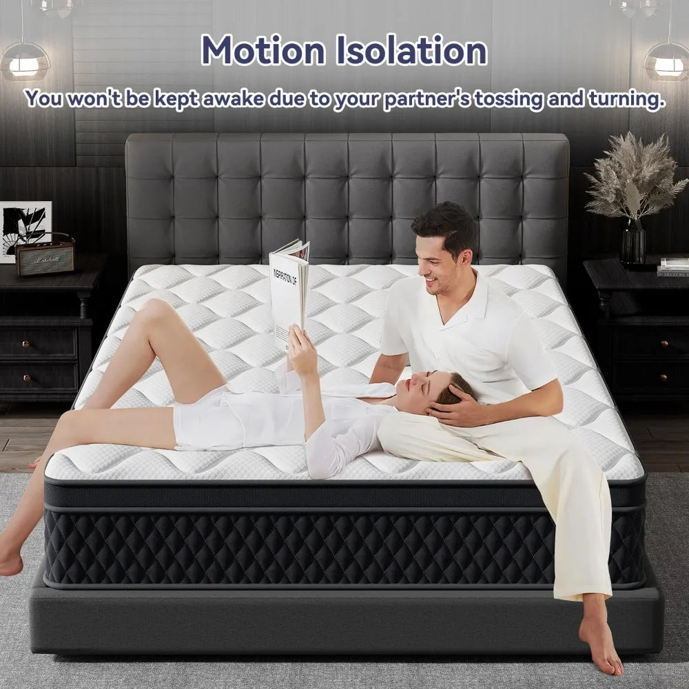 Hybrid Memory Foam Mattress in a Box, Individually Wrapped Pocket Coils Mattress for Isolate Motion