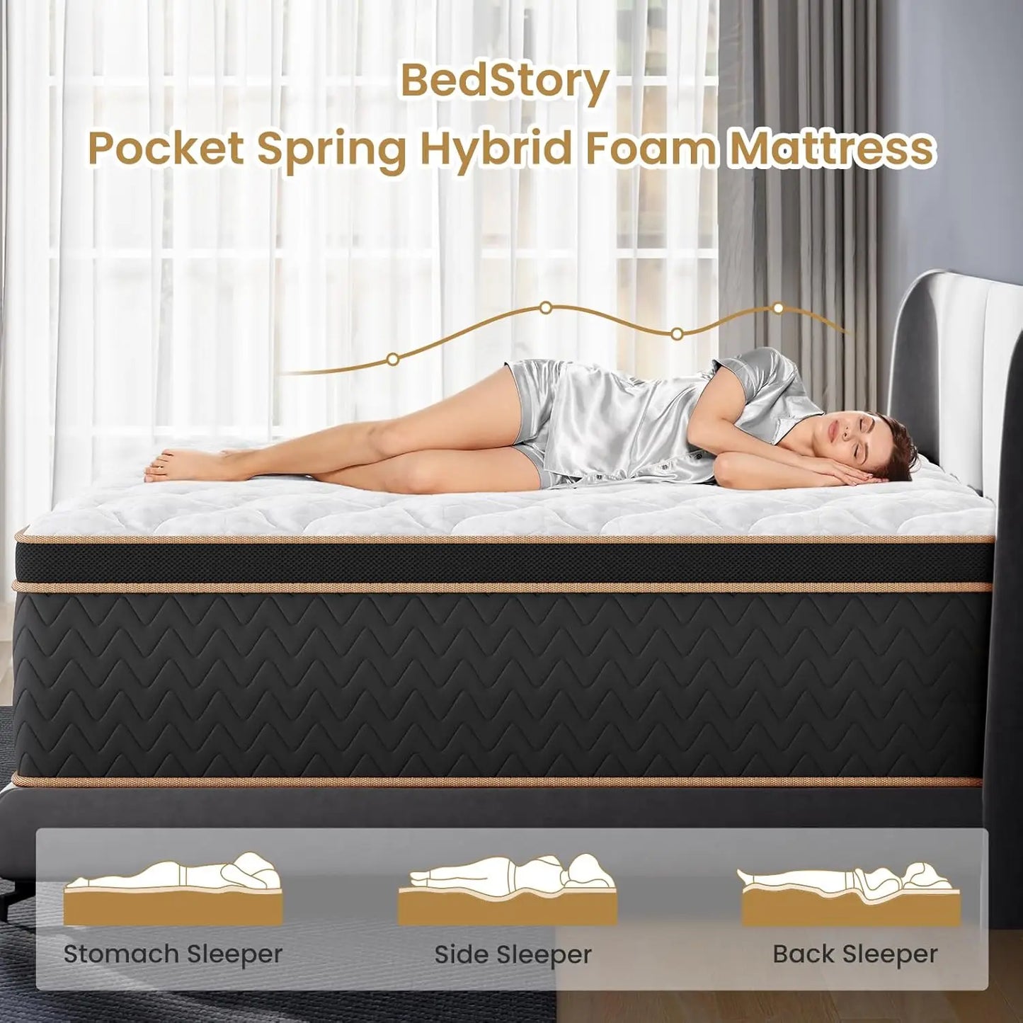 Queen Mattress, 14 Inch Hybrid Innerspring Mattress with Gel Memory Foam Individual Pocket Spring Fiberglass-Free Luxury
