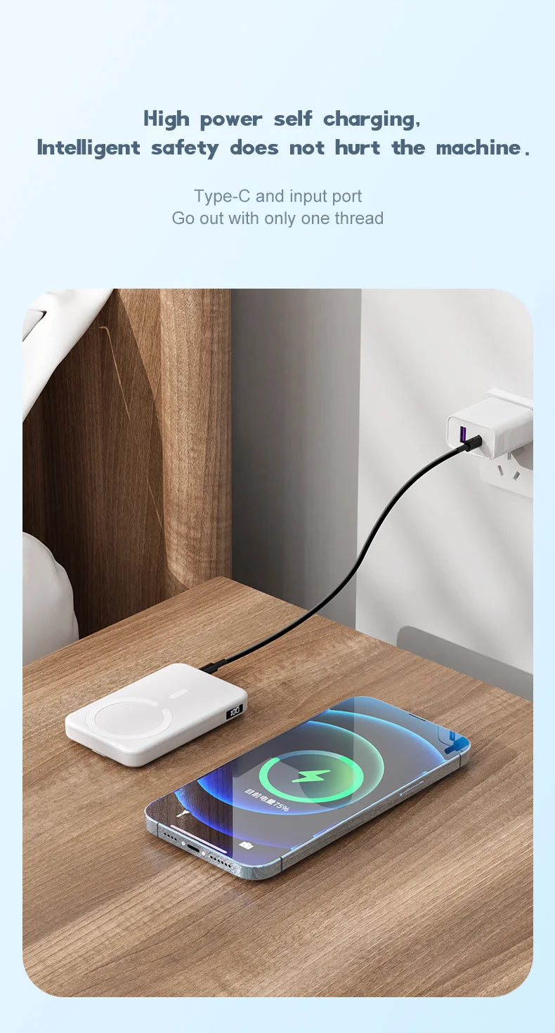 Wireless Magnetic 10000mAh Power Bank With Foldable Stand Portable 5000mAh External Auxiliary Battery For Magsafe iPhone Samsung
