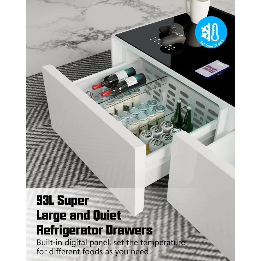 Smart Coffee Table, 23" D x 41.5" W x 18.1" H, Living Room Table with Built in Fridge and Speakers, Smart Table