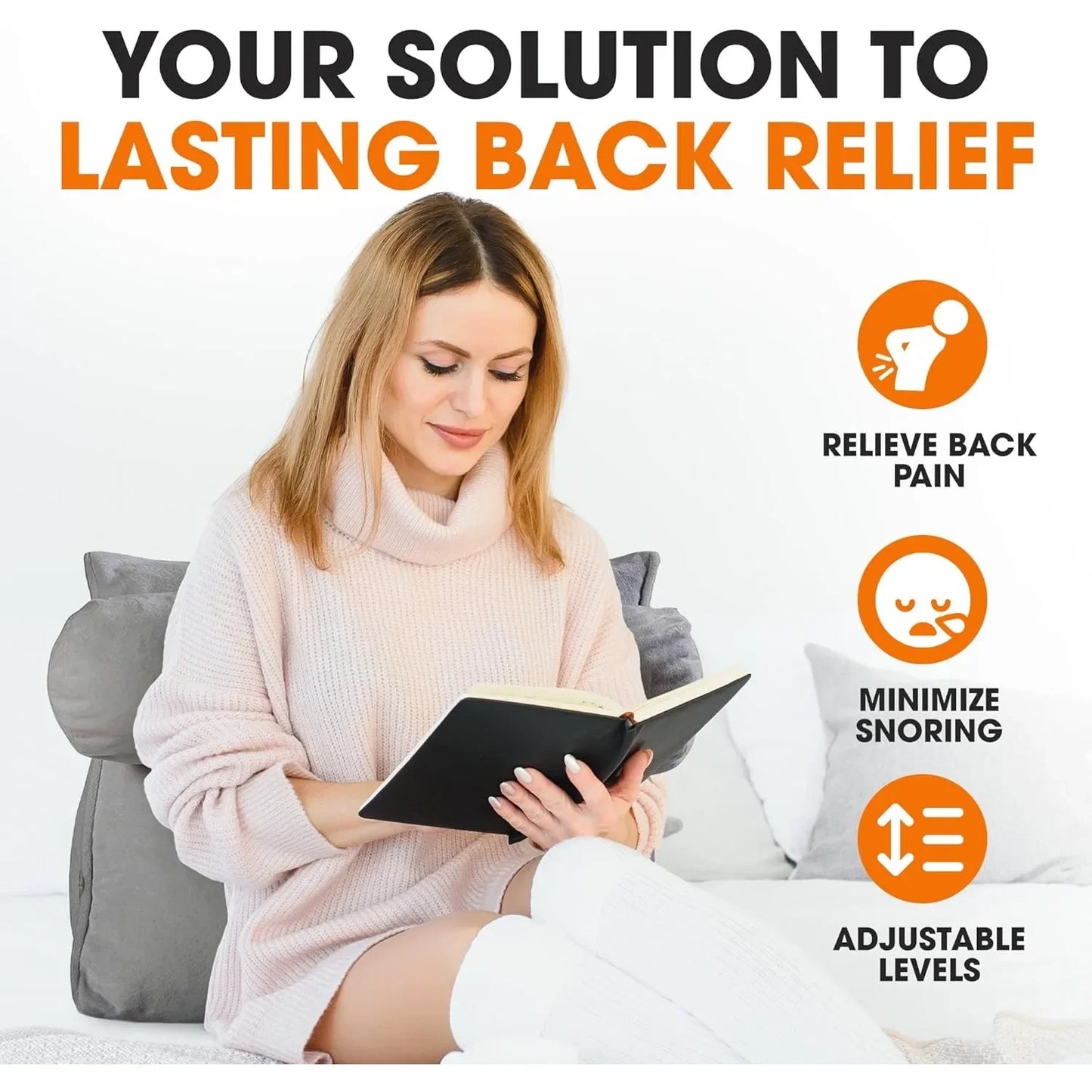 Reading Pillow - Wedge Pillow for TV Watching and Gaming, Memory Foam Pillow for Back & Neck Support, Soft Memory