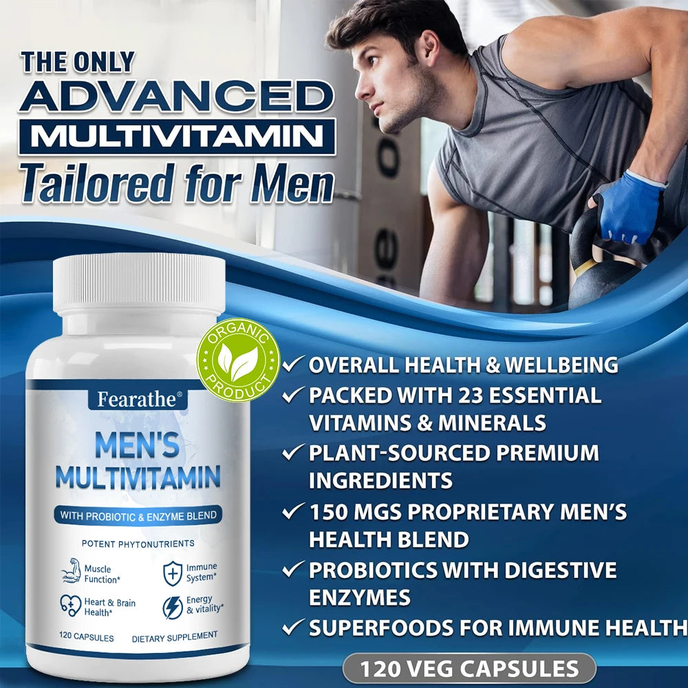 Men's Multivitamin Supplement - Contains Vitamin C D3 B12 Minerals, Probiotics for Muscle, Immune Health, Antioxidants