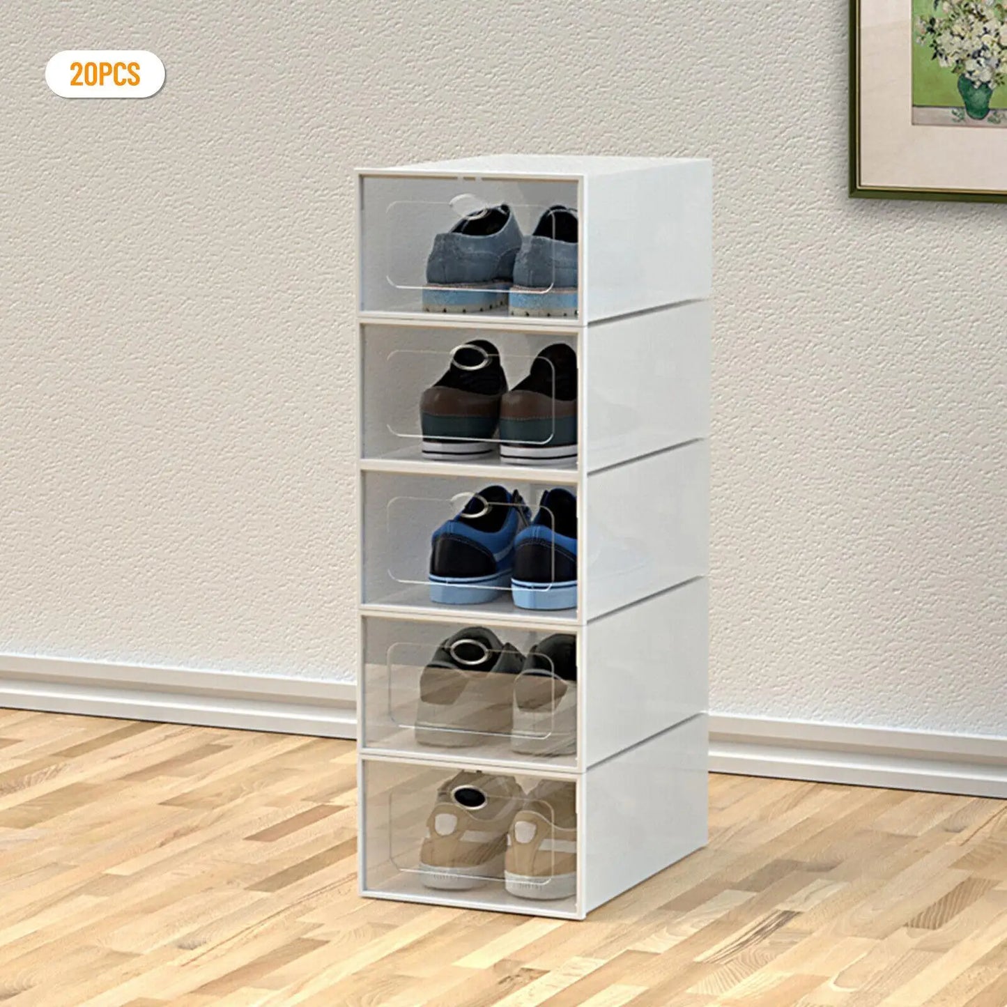 20Pc Stackable Shoe Box Clear Plastic Display Shoe Case Sneaker Organizer Durable Shoes Container Dustproof