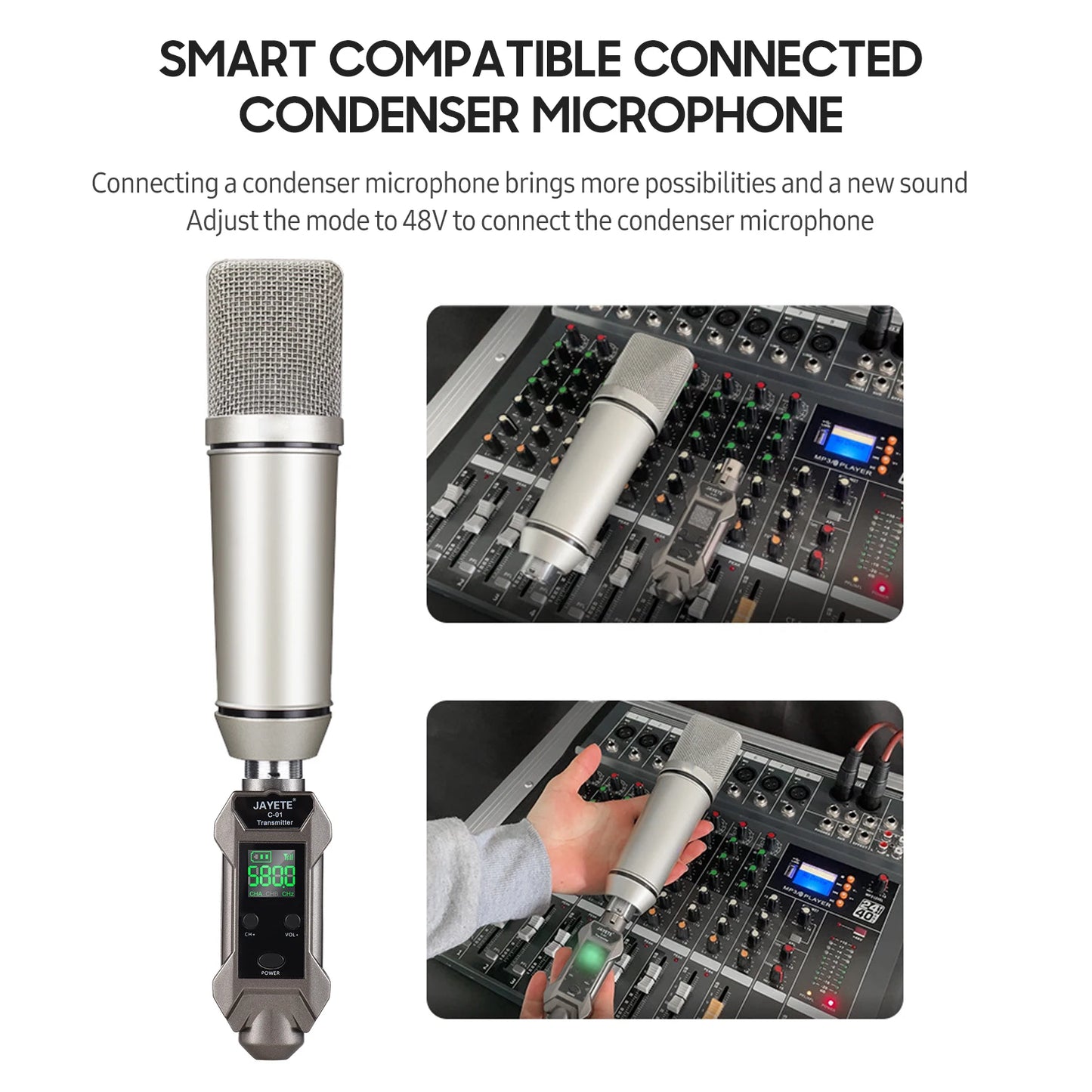 UHF Professional Wired to Wireless Microphone Converter Micphone Transmitter & Receiver Receiving Transmission for Dynamic Mic