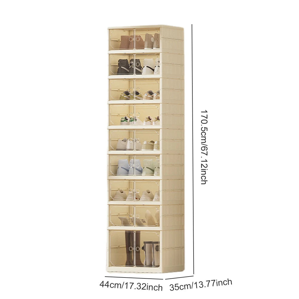 9 Layers Foldable Shoe Cabinet Thickened Plastic Sneaker Shoe Storage Box Dustproof Stackable Cabinet Shoe Organizers Rack Shelf