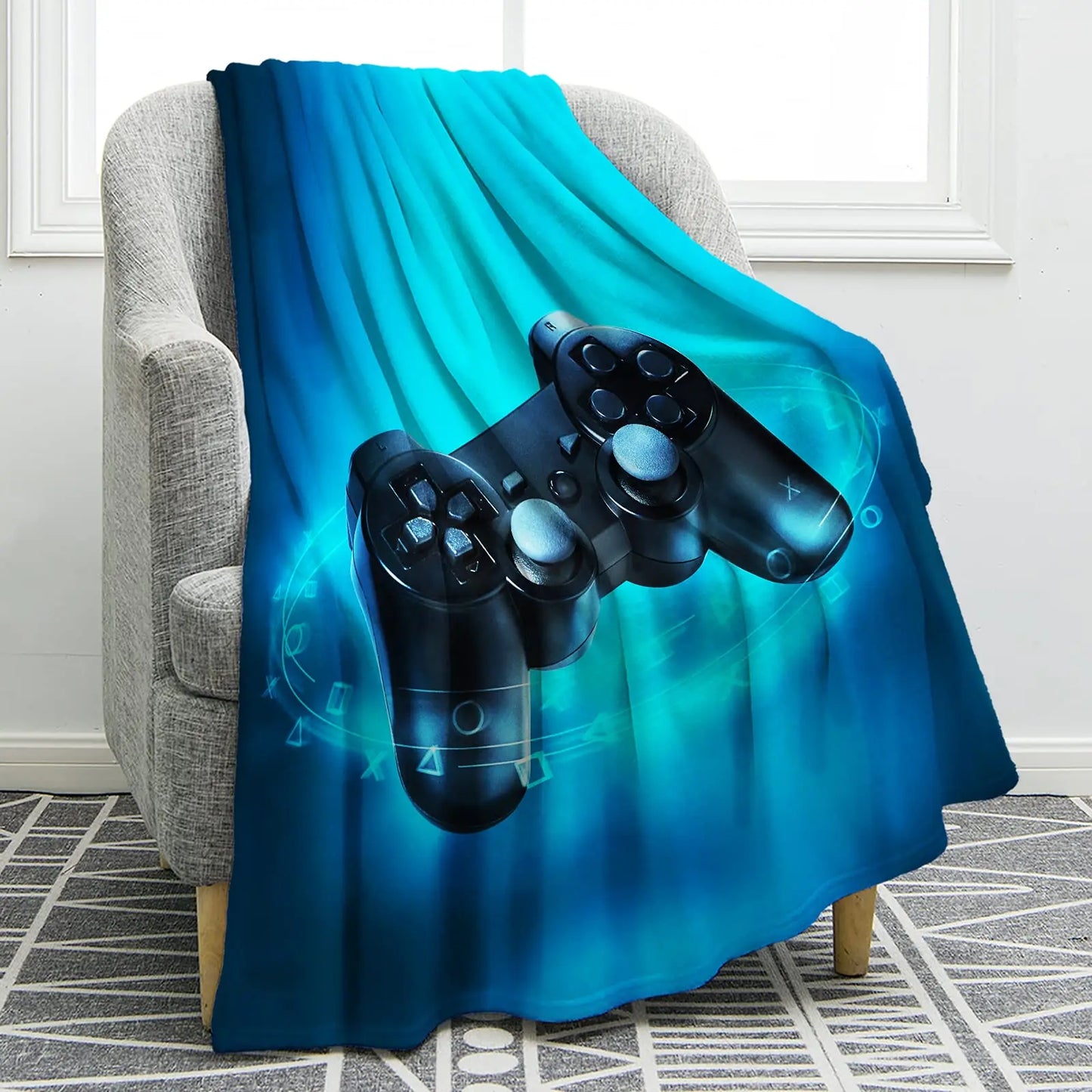 3D Game Controller Theme Blanket Soft Warm Print Throw Black Blanket for Men Boys Adult Birthday Gifts for Sofa Chair Bed Office