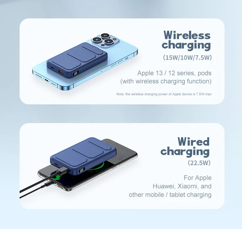 Wireless Magnetic 10000mAh Power Bank With Foldable Stand Portable 5000mAh External Auxiliary Battery For Magsafe iPhone Samsung
