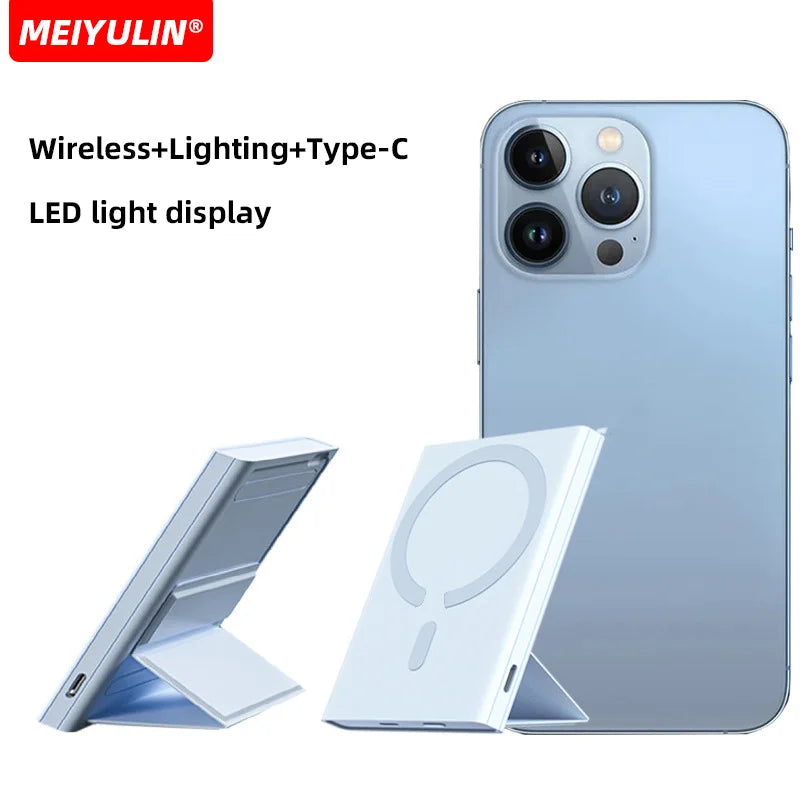 Wireless Magnetic 10000mAh Power Bank With Foldable Stand Portable 5000mAh External Auxiliary Battery For Magsafe iPhone Samsung