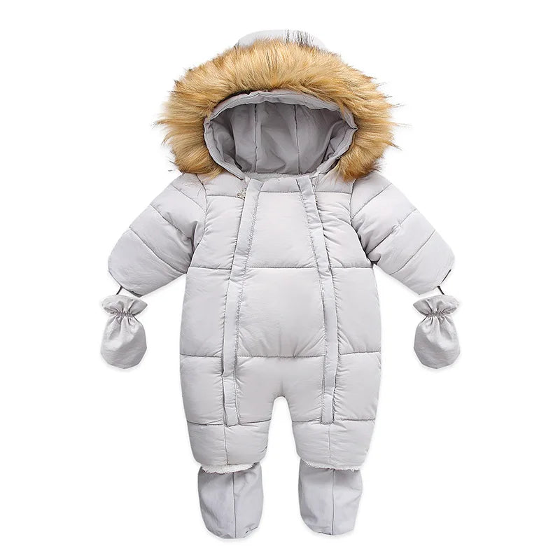 AYNIGIELL 2024 Winter Newborn Thickening Jumpsuit Built-in Wool Hooded Down Romper Baby Boys and Girls Warm Snowproof Overalls
