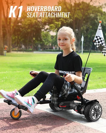 Hoverboard Go Kart with Rear Shock Absorption, Hoverboard Seat Attachment Accessory for 6" to 10" Hoverboard, Adjustable Frame L