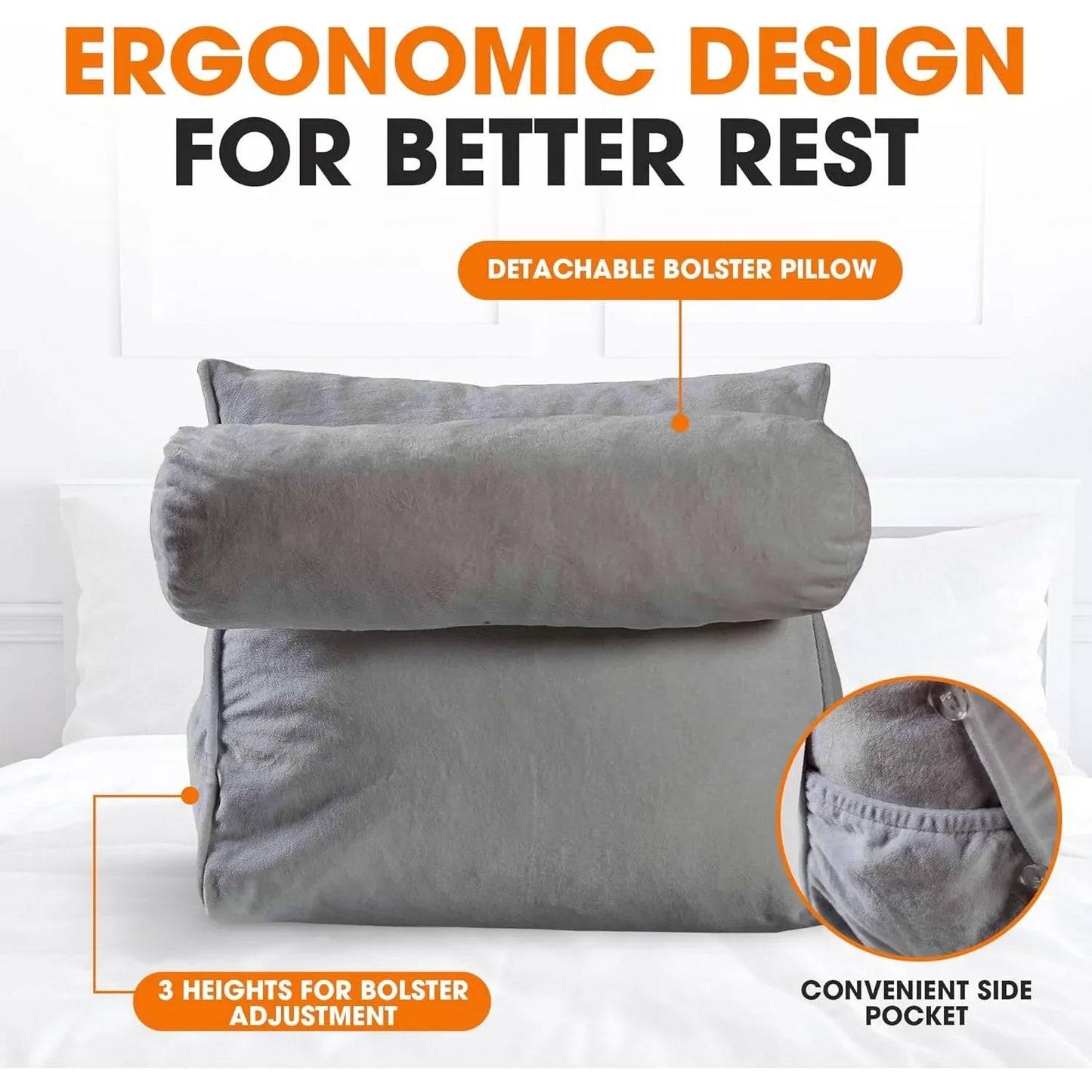 Reading Pillow - Wedge Pillow for TV Watching and Gaming, Memory Foam Pillow for Back & Neck Support, Soft Memory