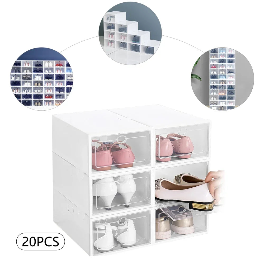 20Pc Stackable Shoe Box Clear Plastic Display Shoe Case Sneaker Organizer Durable Shoes Container Dustproof