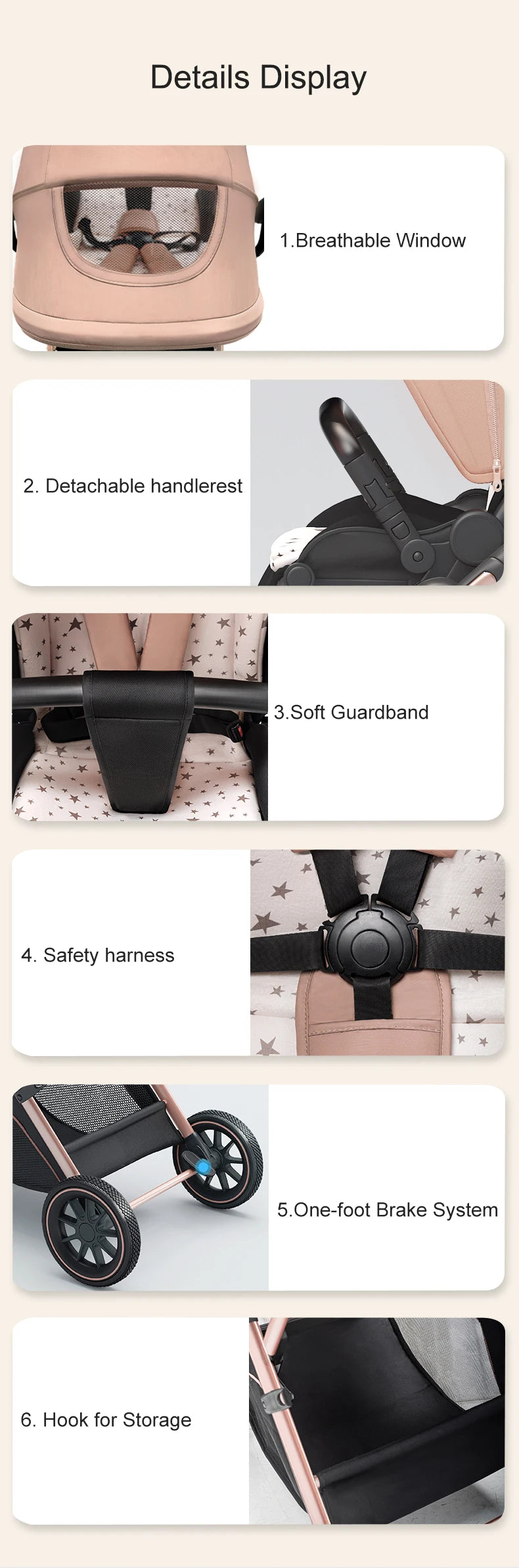 High View Baby Stroller Ergonomics Seat Bassinet for Newborn Portable Baby Pram One Hand to Recline Basket Pushchair