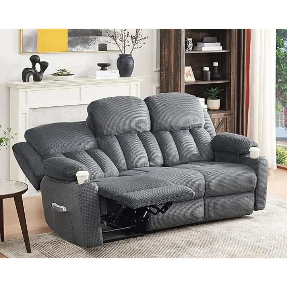 3 Seater Recliner Chair with Cup Holders Plush Fabric Reclining Couch Recliner Sofas for Living Room