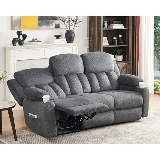 3 Seater Recliner Chair with Cup Holders Plush Fabric Reclining Couch Recliner Sofas for Living Room