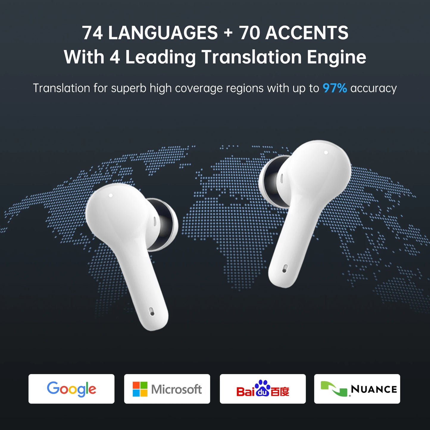 Translator Earbuds,144 Languages,Bidirectional Real-time Translator Device,Instant Offline Translation Headsets