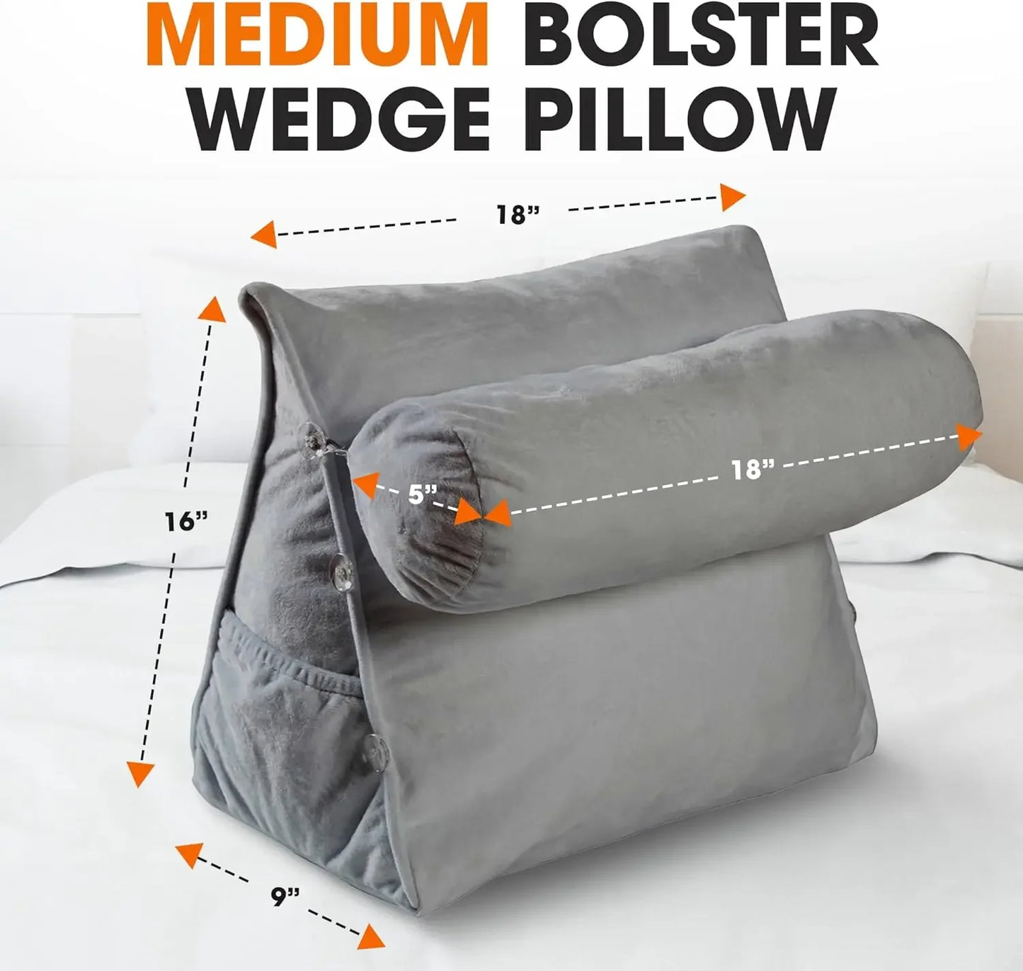 Reading Pillow - Wedge Pillow for TV Watching and Gaming, Memory Foam Pillow for Back & Neck Support, Soft Memory