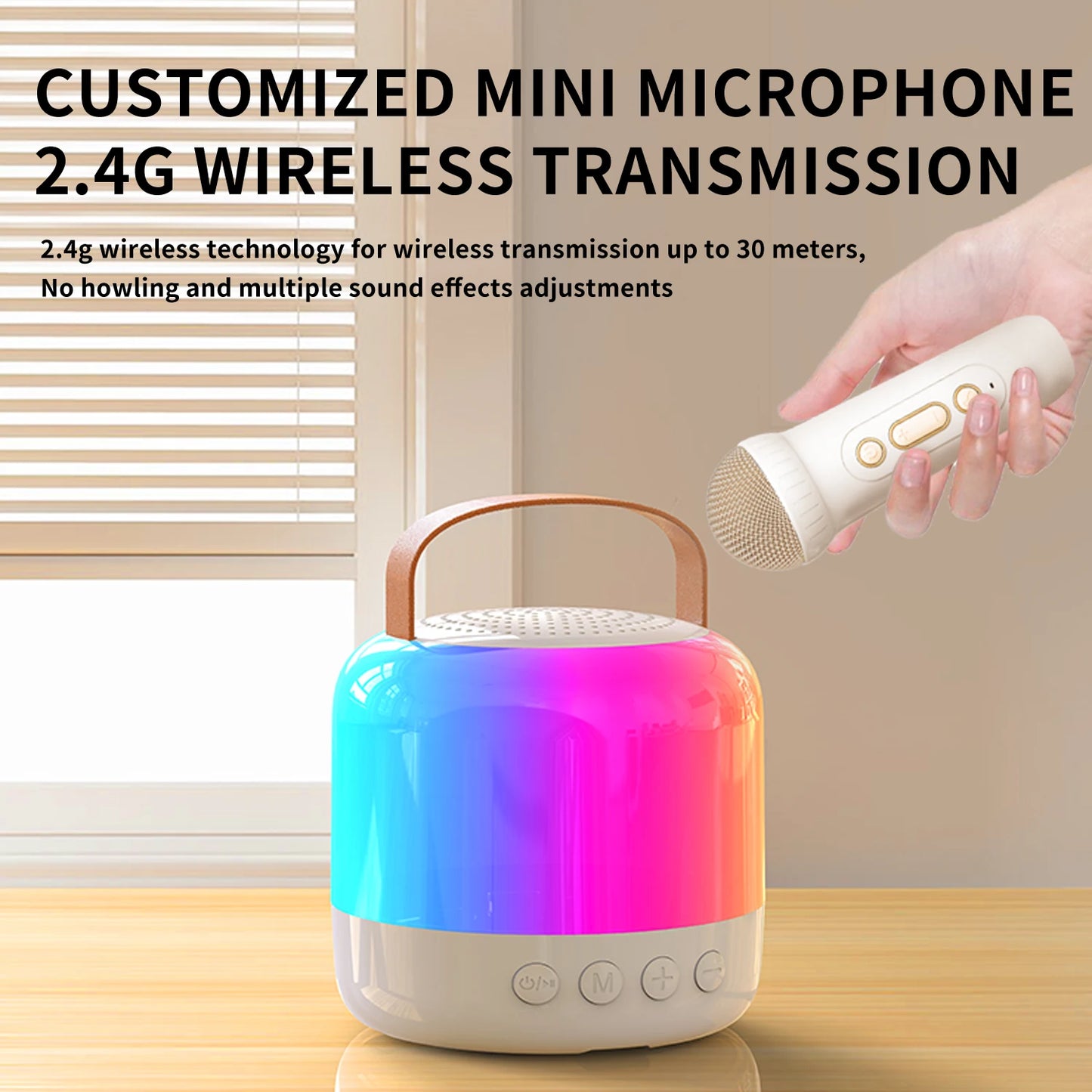 Mini Karaoke Machine for Kids Adult, Portable Bluetooth Karaoke Speaker with 2 Wireless Microphones and LED Colourful Lights