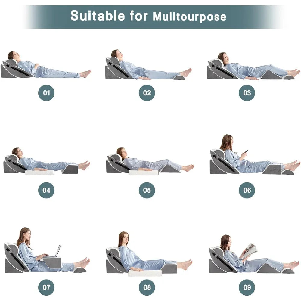 6pcs Orthopedic Bed Wedge Pillow Set for Post Surgery, Memory Foam for Sleeping, Back and Leg Pain Relief Comfortable&Adjustable