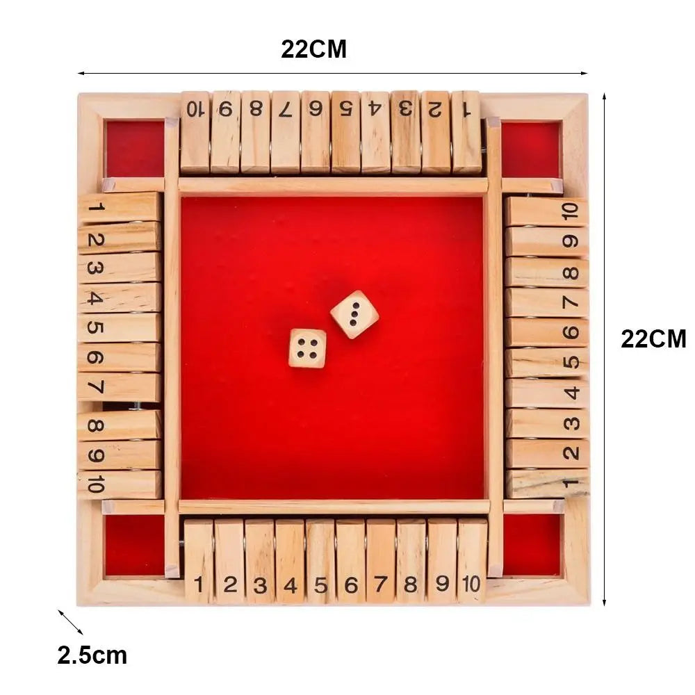 Shut The Box Dice Board Game Wooden Flaps & Dices for 4 Players