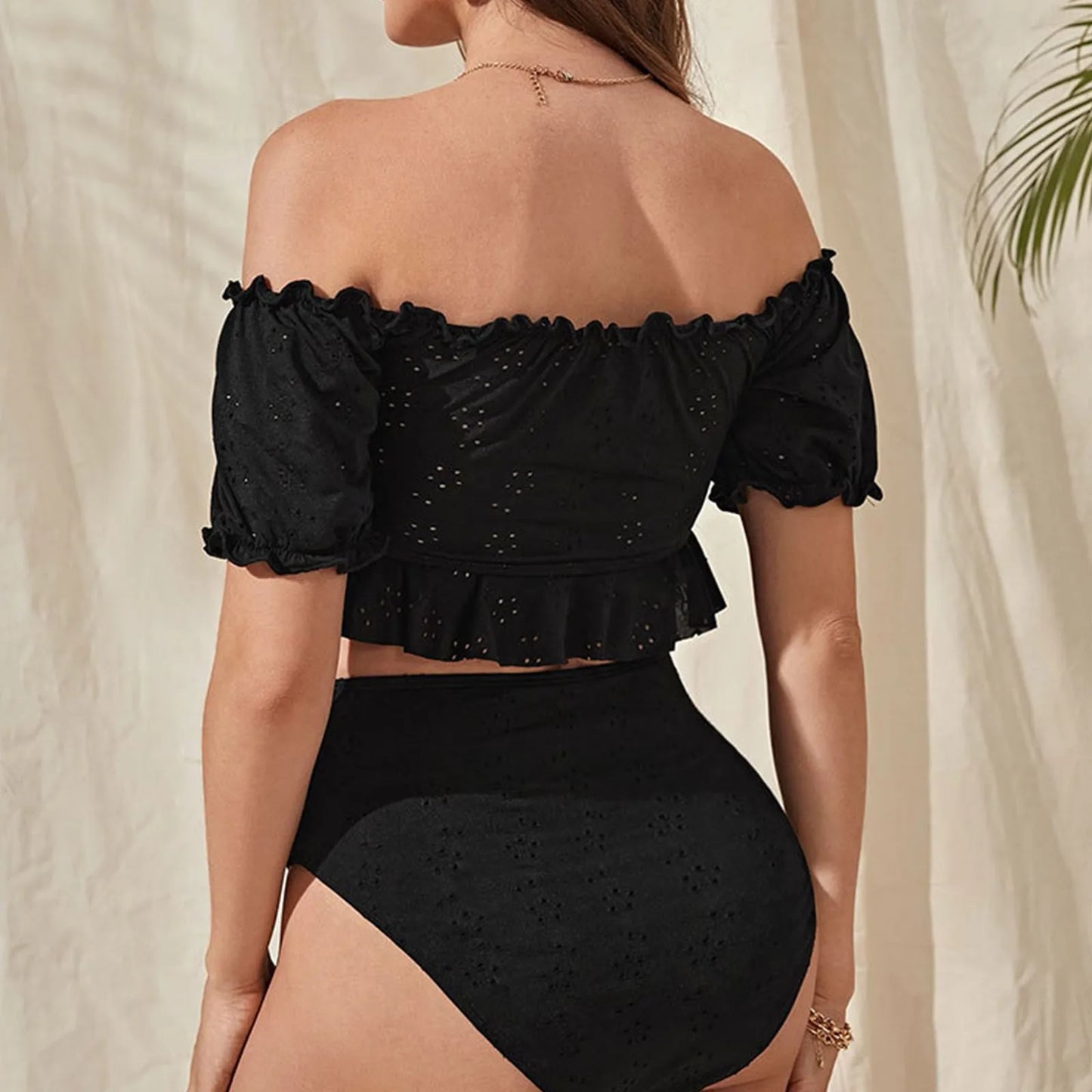 Maternity Bikini Set Tie Front Off Shoulder Two Piece Swimsuit Pregnant Women Bathers Black Bathing Suit Summer Beach Swimwear