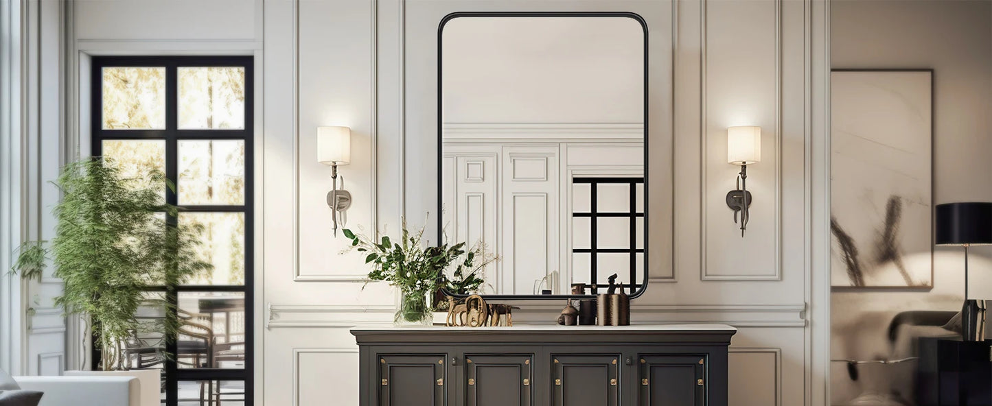 JHK Large Rectangle Vanity Framed Mirror for Wall Matte Metal Framed 30x40 Inch Modern Mirror Tempered Glass For Living Room