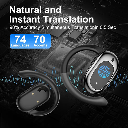 144 Languages Translator Wireless Open-Ear Headphones Noise Cancelling