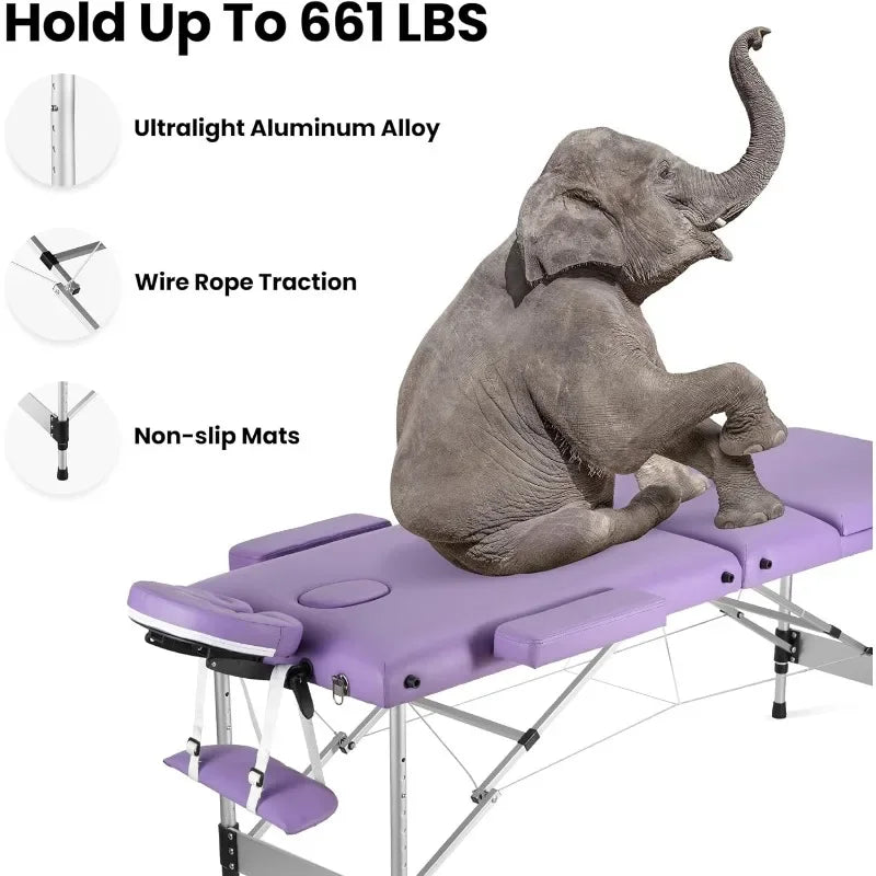 Portable Massage Table Upgraded 2" Thick Sponge, Height Adjustable Aluminum Massage Bed